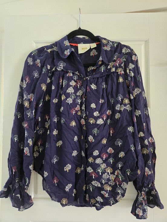 Maeve Tops - Maeve Women’s Navy Floral Button-Up Blouse